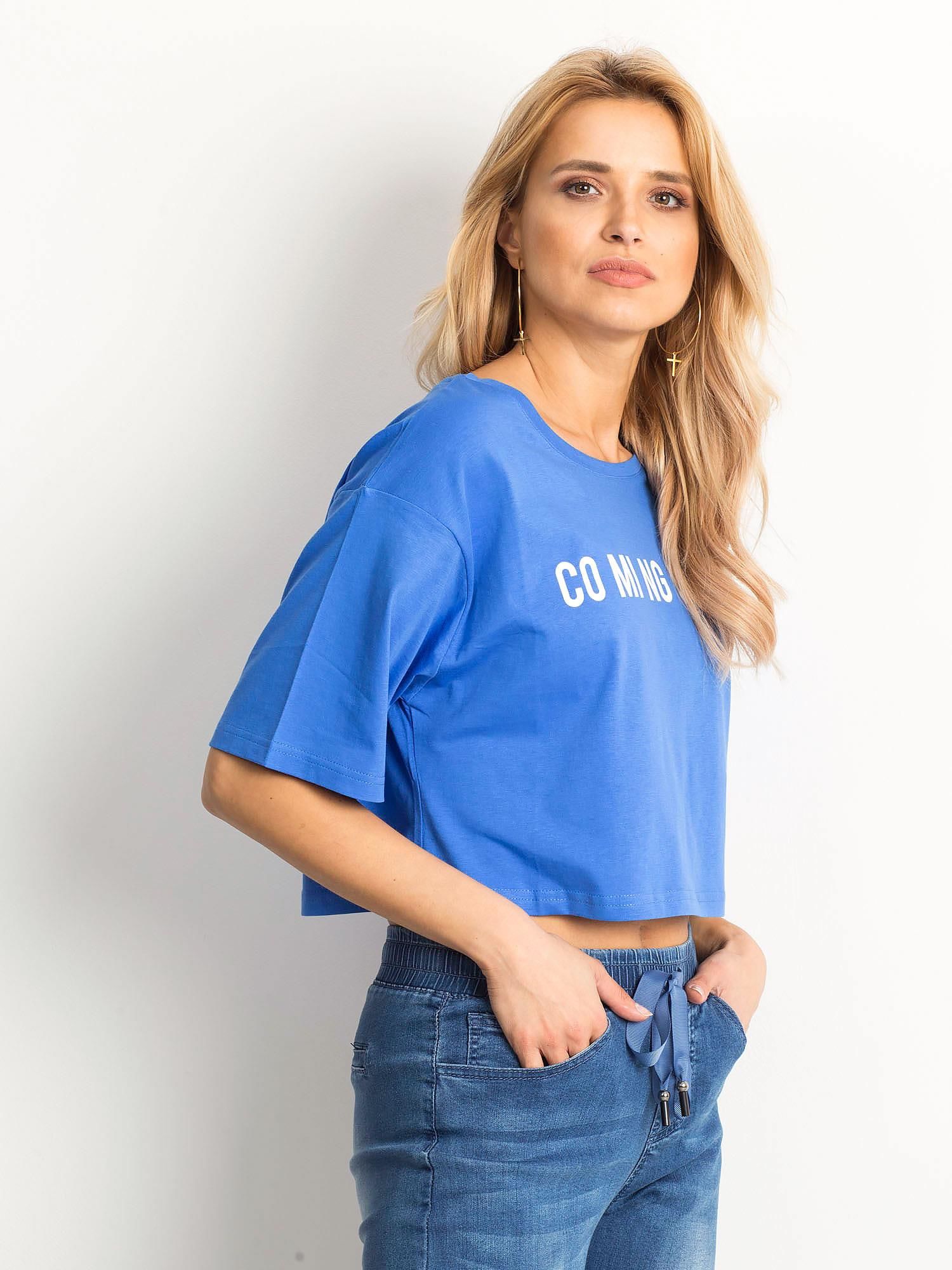 Fashionhunters Short blue T-shirt with inscription