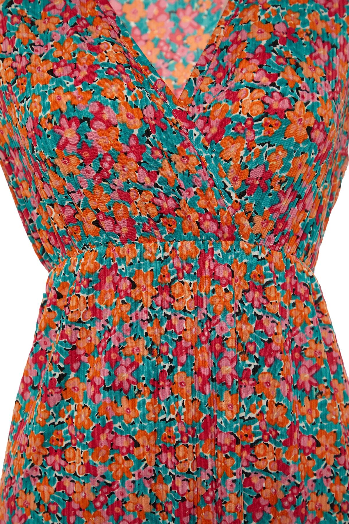 Trendyol krivulja Raznobojna A-linija cvjetni uzorak pletena haljina