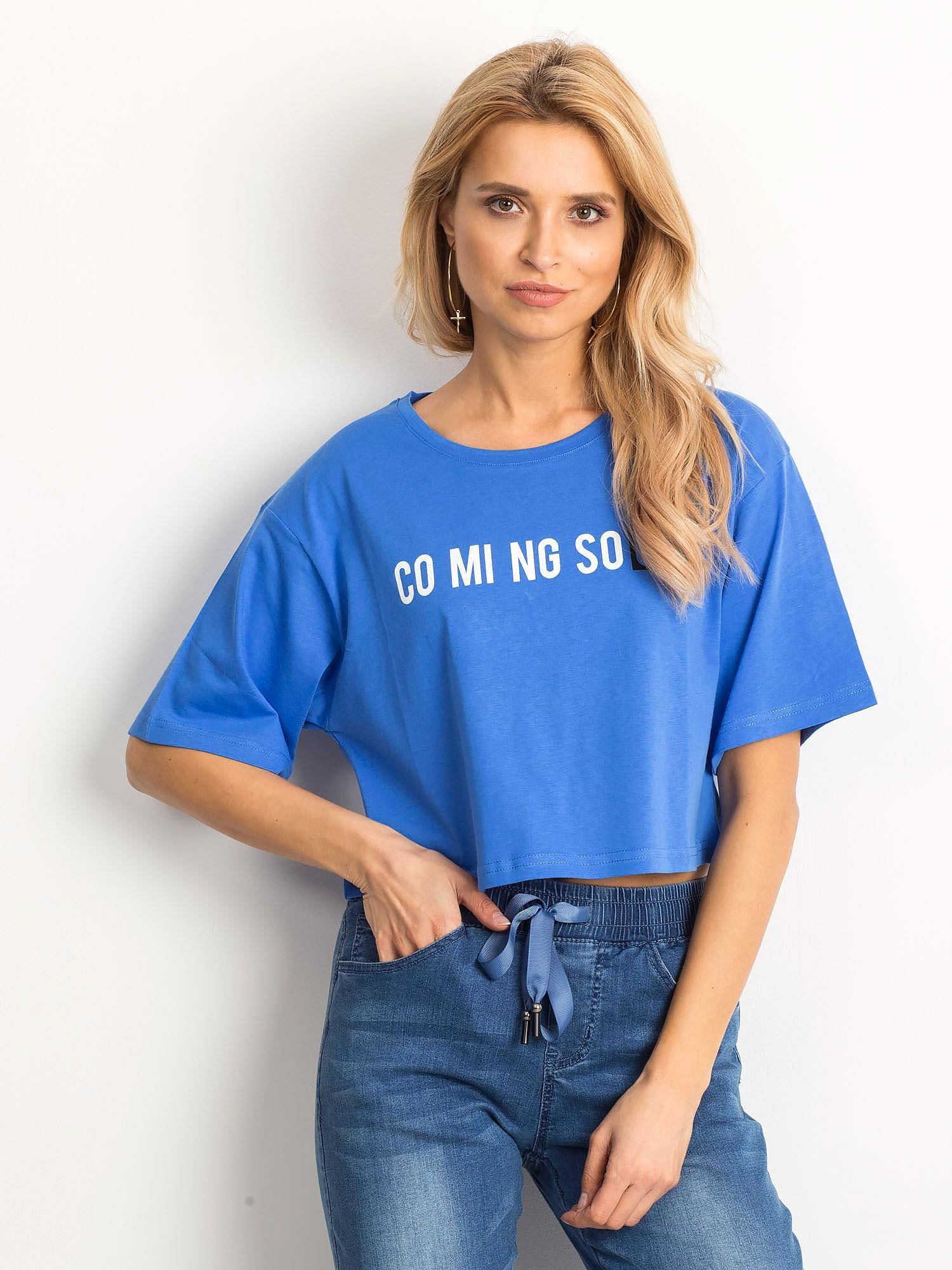 Fashionhunters Short blue T-shirt with inscription