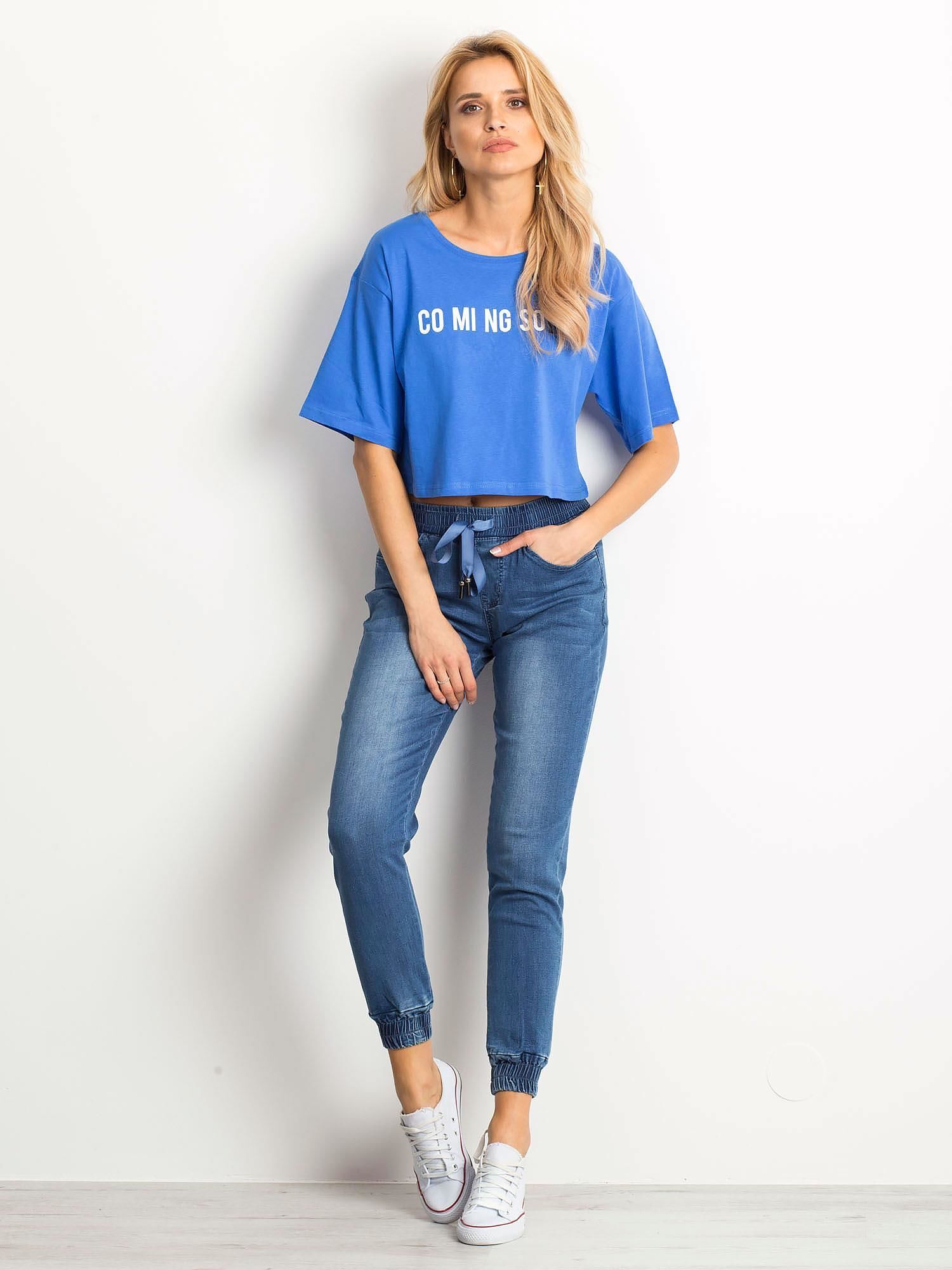 Fashionhunters Short blue T-shirt with inscription