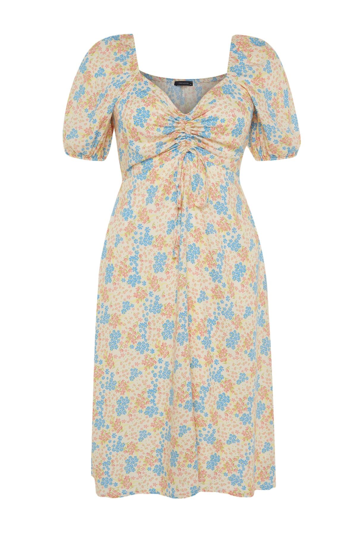 Trendyol krivulja Raznobojna haljina s cvjetnim printom