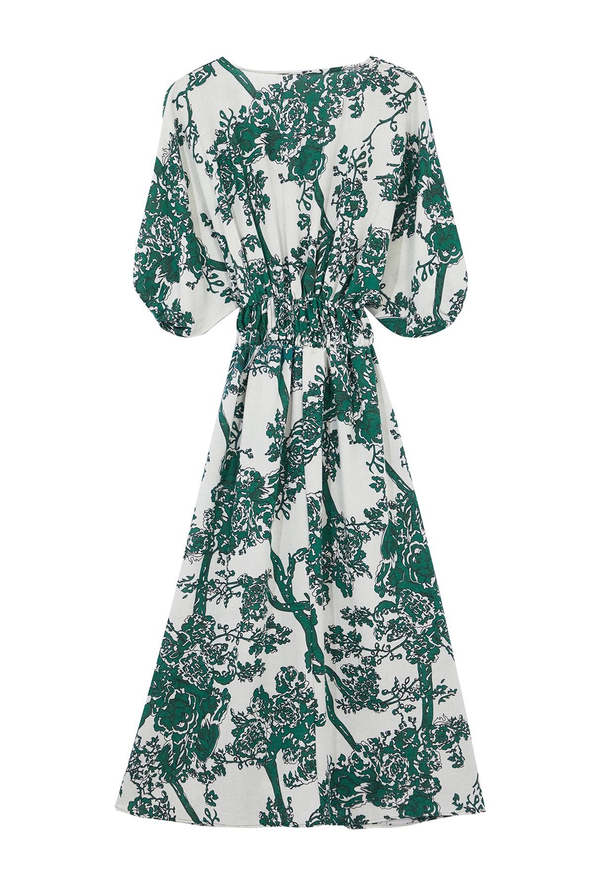Trendyol Green Floral A-Line Double-Breasted Midi Woven Dress