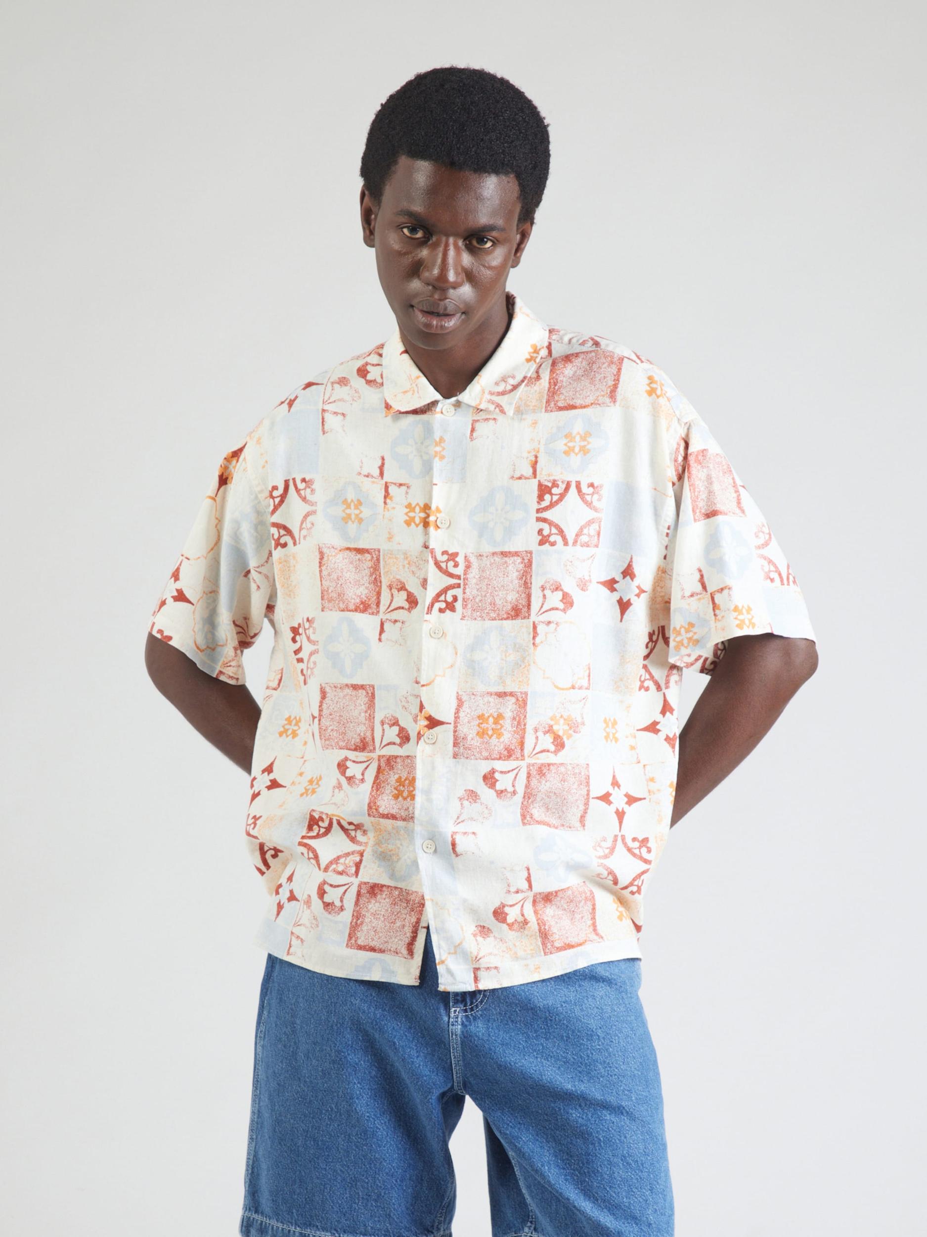 JACK & JONES Košulja 'JORHydra' svijetloplava / narančasta / hrđavo crvena / bijela