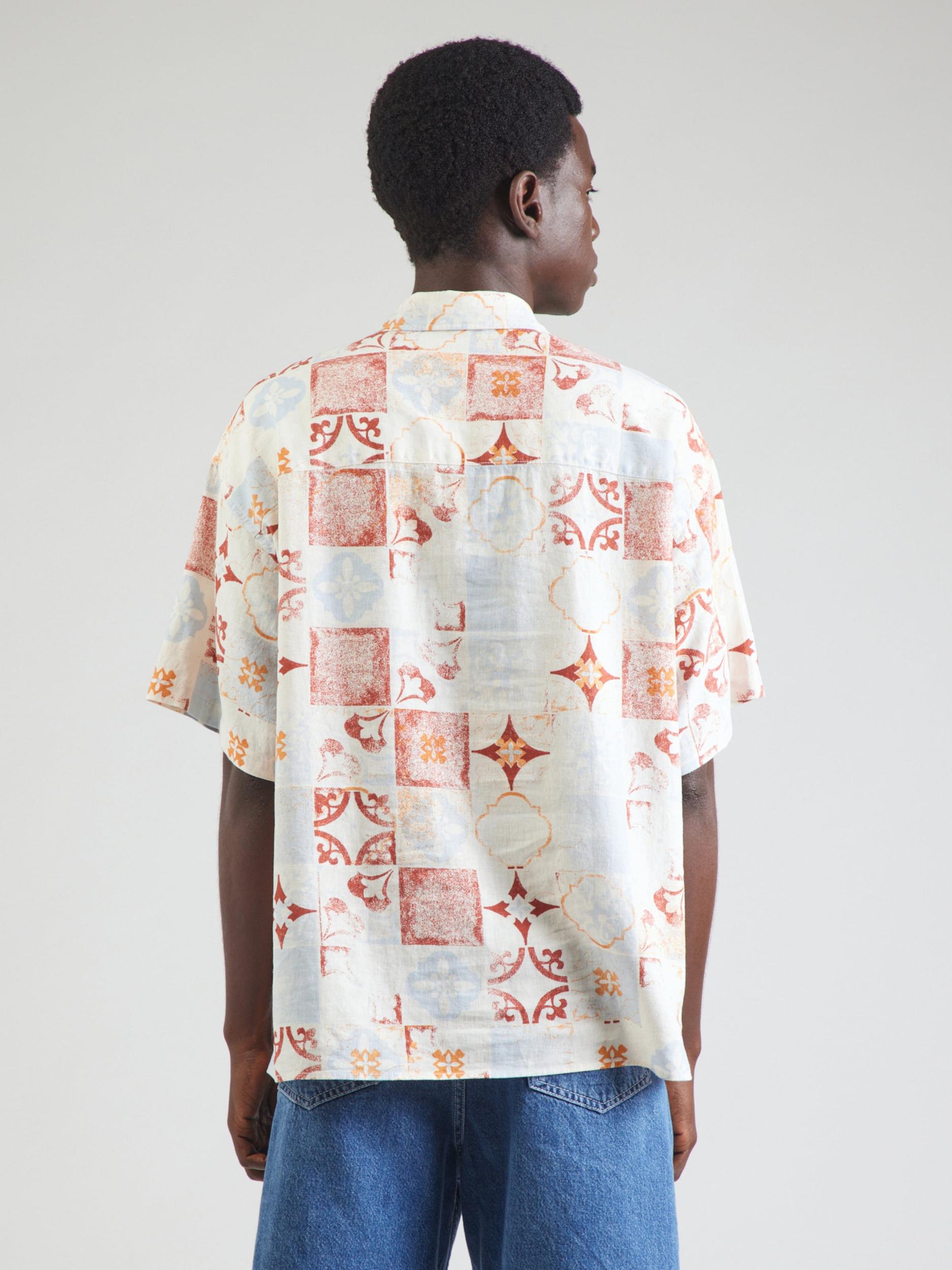 JACK & JONES Košulja 'JORHydra' svijetloplava / narančasta / hrđavo crvena / bijela