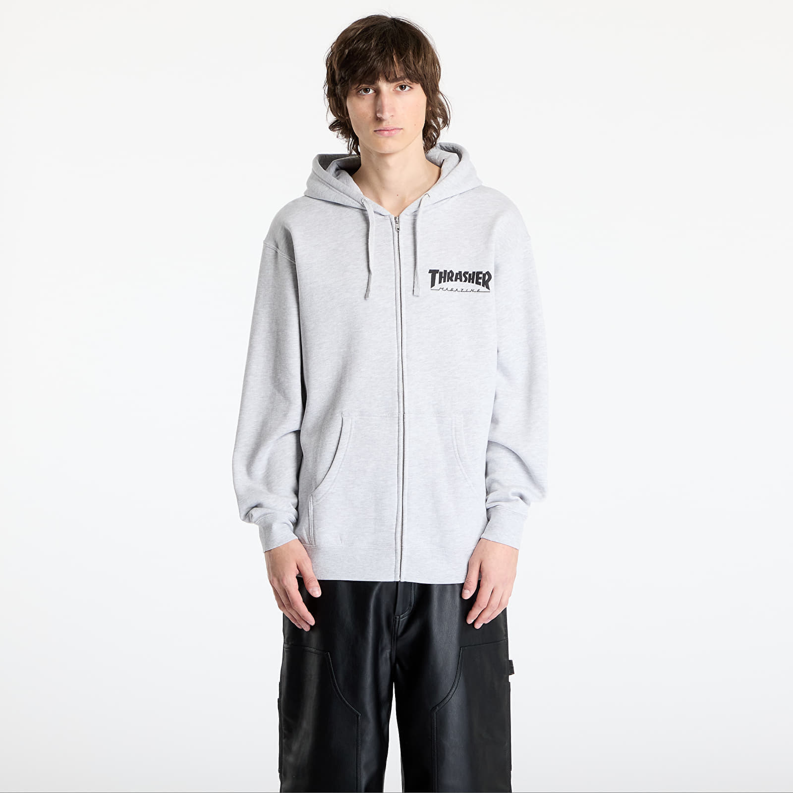 Hoodica Thrasher Magazine Logo Zip Hoody Melange Grey