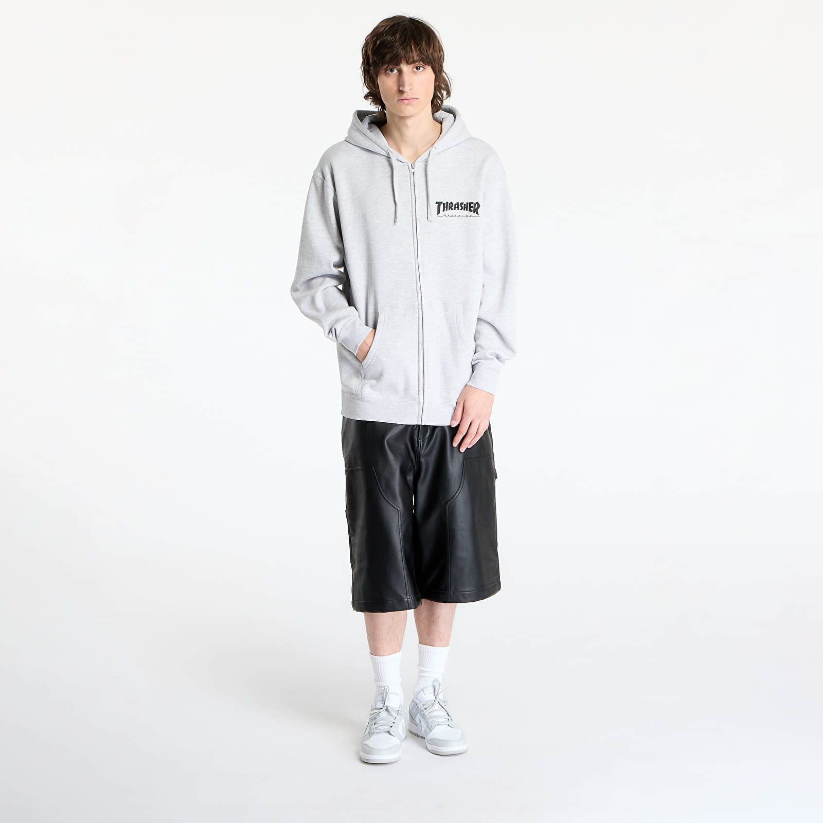 Hoodica Thrasher Magazine Logo Zip Hoody Melange Grey