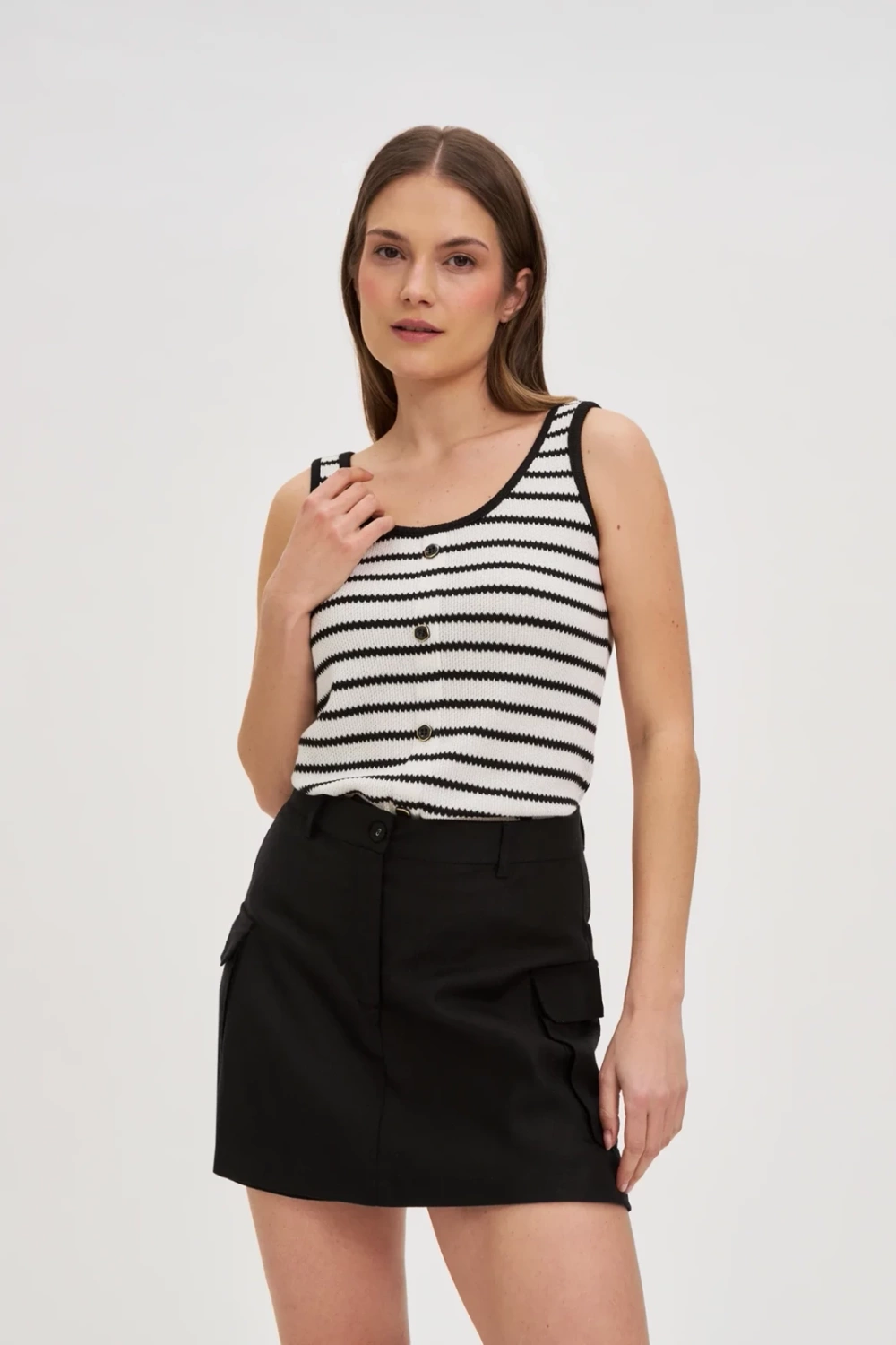 Marisse Black And White Striped Top