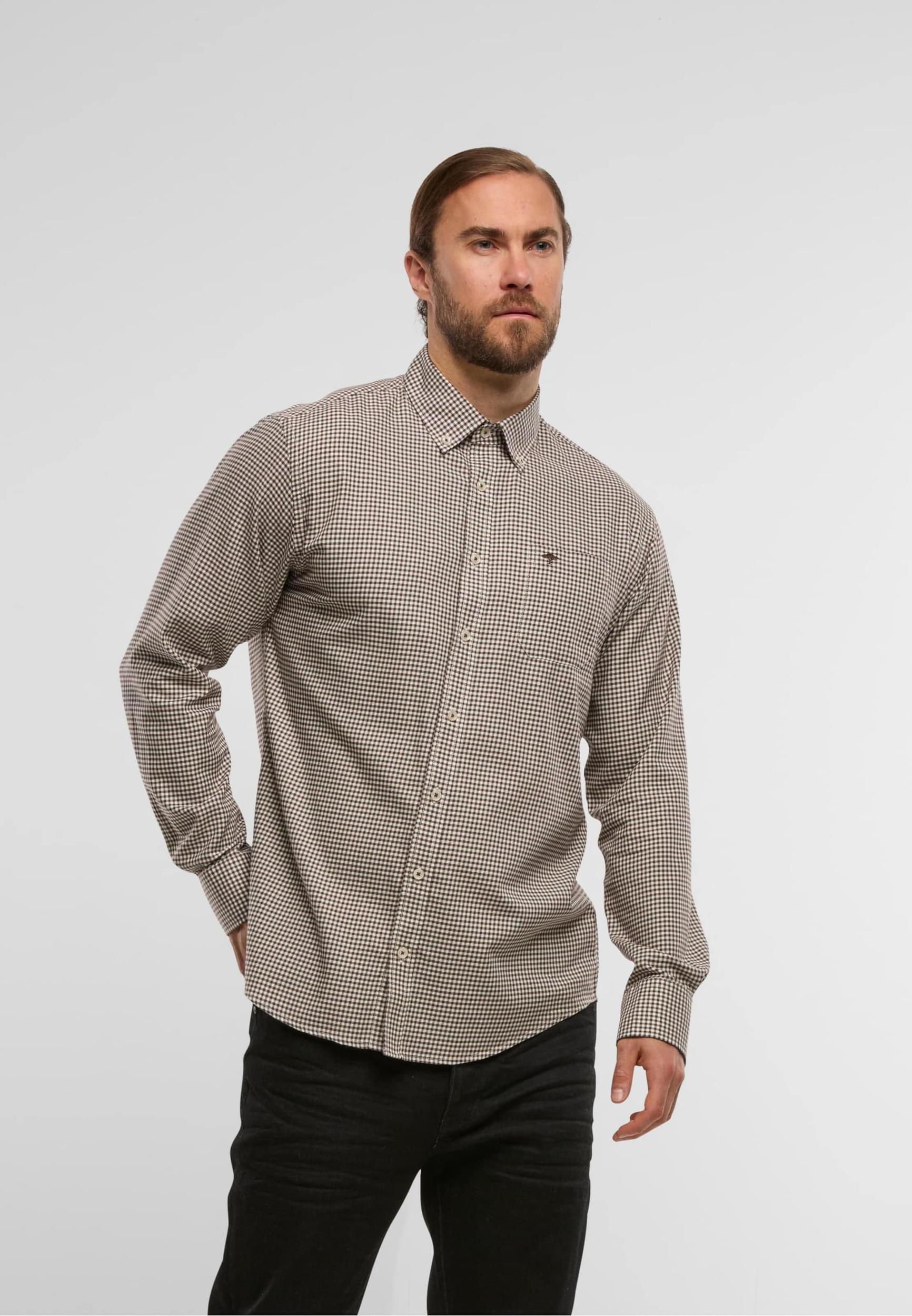 FYNCH-HATTON Košulja 'Vichy Check' tamno smeđa / bijela