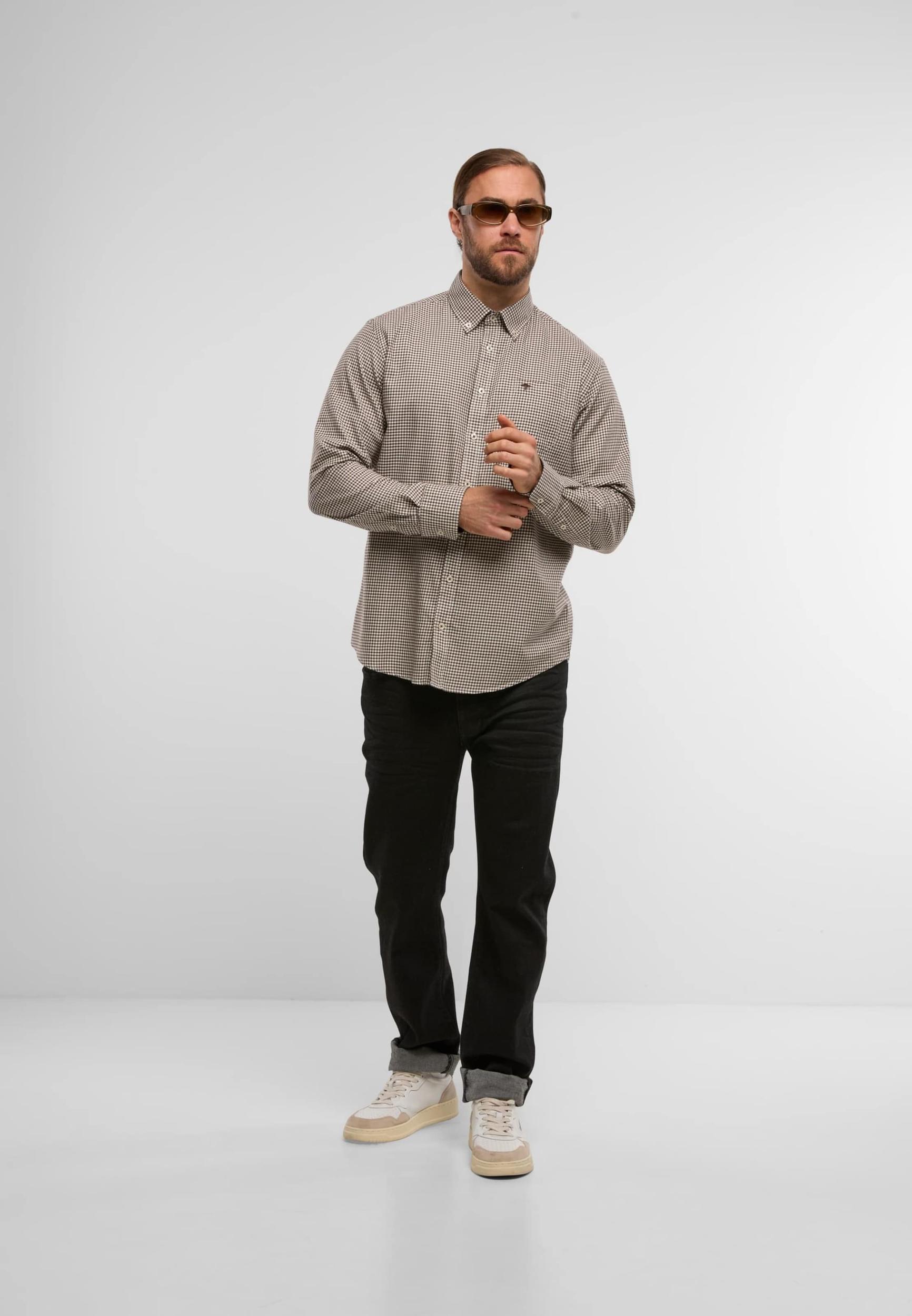 FYNCH-HATTON Košulja 'Vichy Check' tamno smeđa / bijela