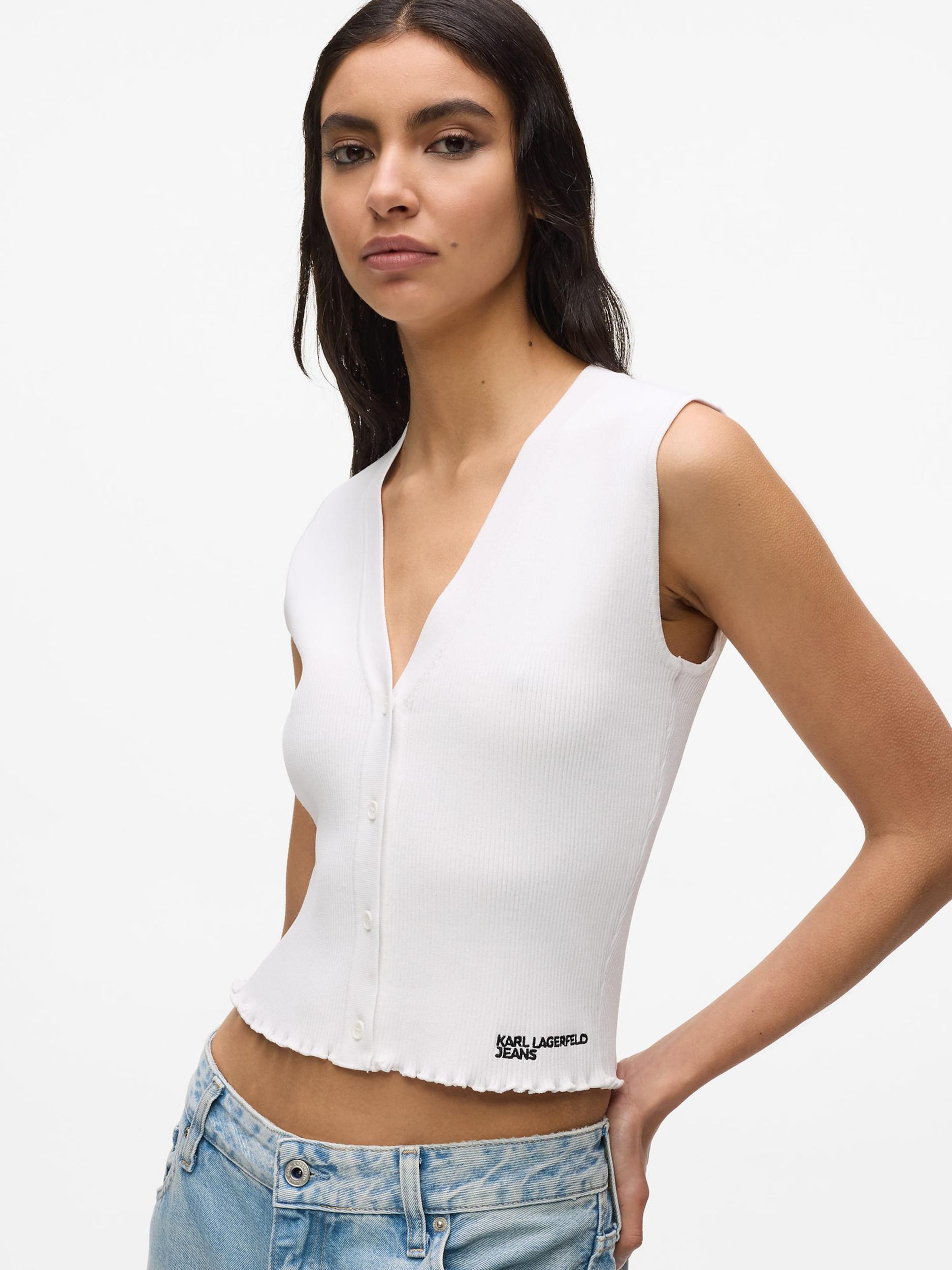 KARL LAGERFELD JEANS Kardigan bez rukava crna / bijela