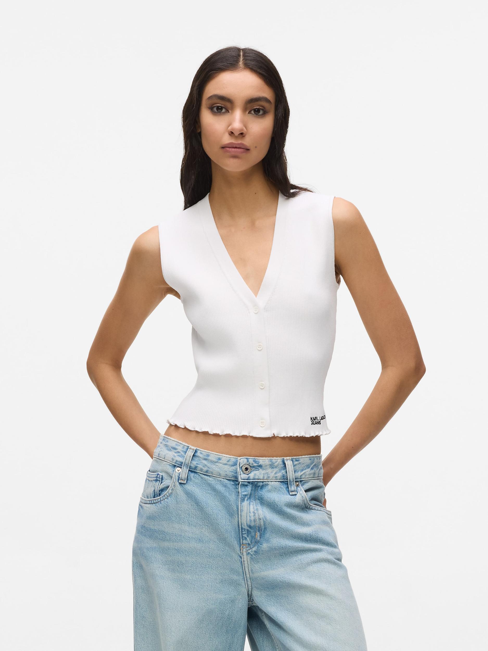 KARL LAGERFELD JEANS Kardigan bez rukava crna / bijela