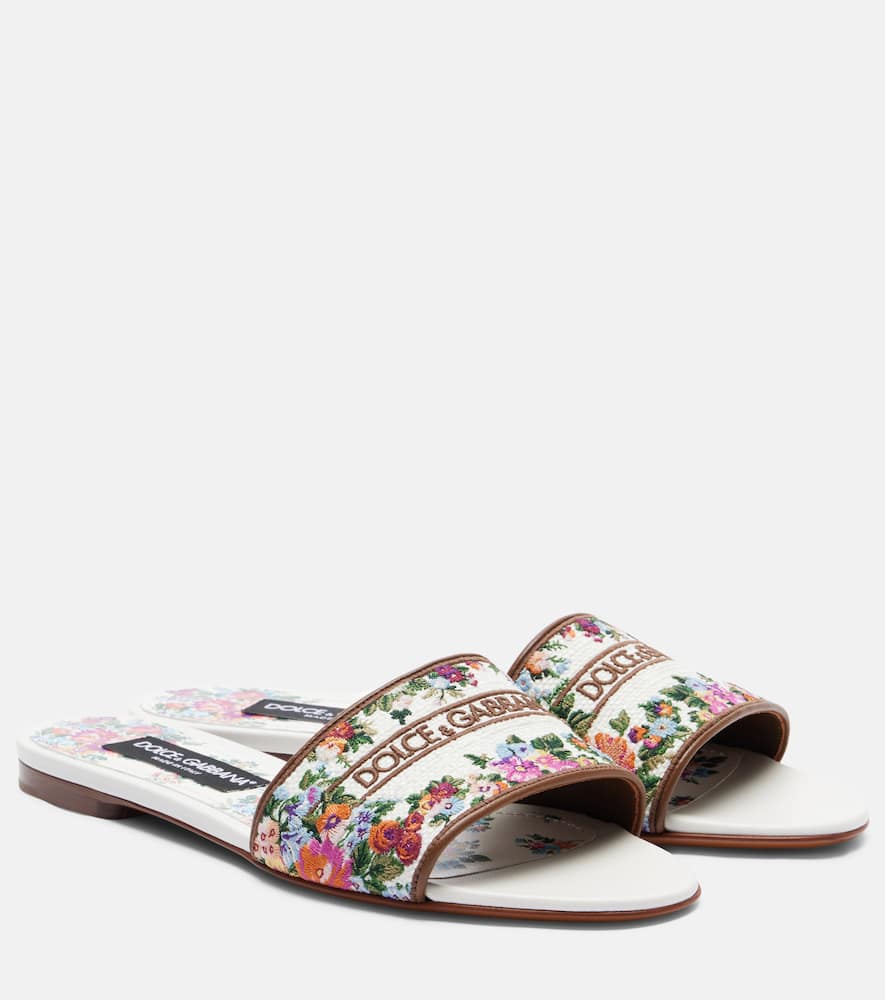 Dolce&Gabbana Floral leather-trimmed slides