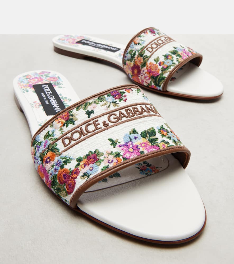 Dolce&Gabbana Floral leather-trimmed slides