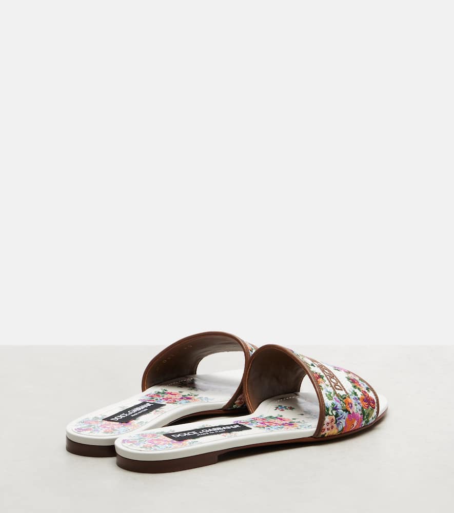 Dolce&Gabbana Floral leather-trimmed slides