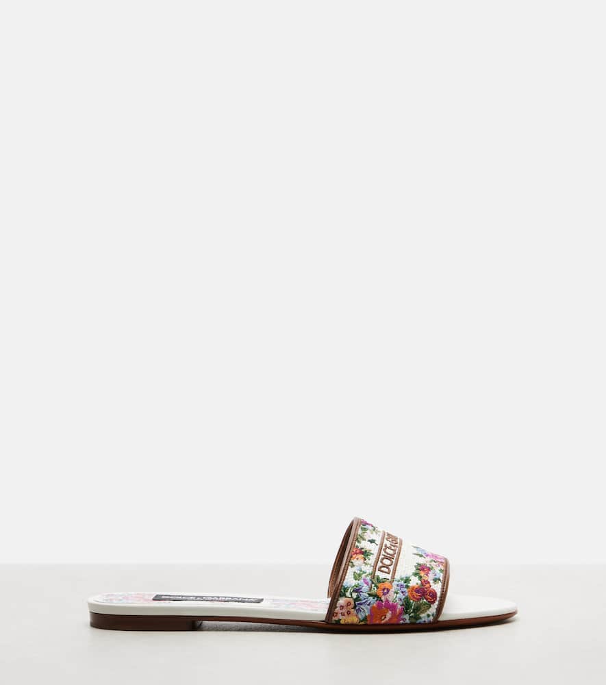 Dolce&Gabbana Floral leather-trimmed slides