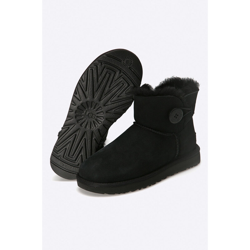 Cipele za snijeg od brušene kože UGG Mini Bailey Button II za žene, boja: crna, 1016422.BLK