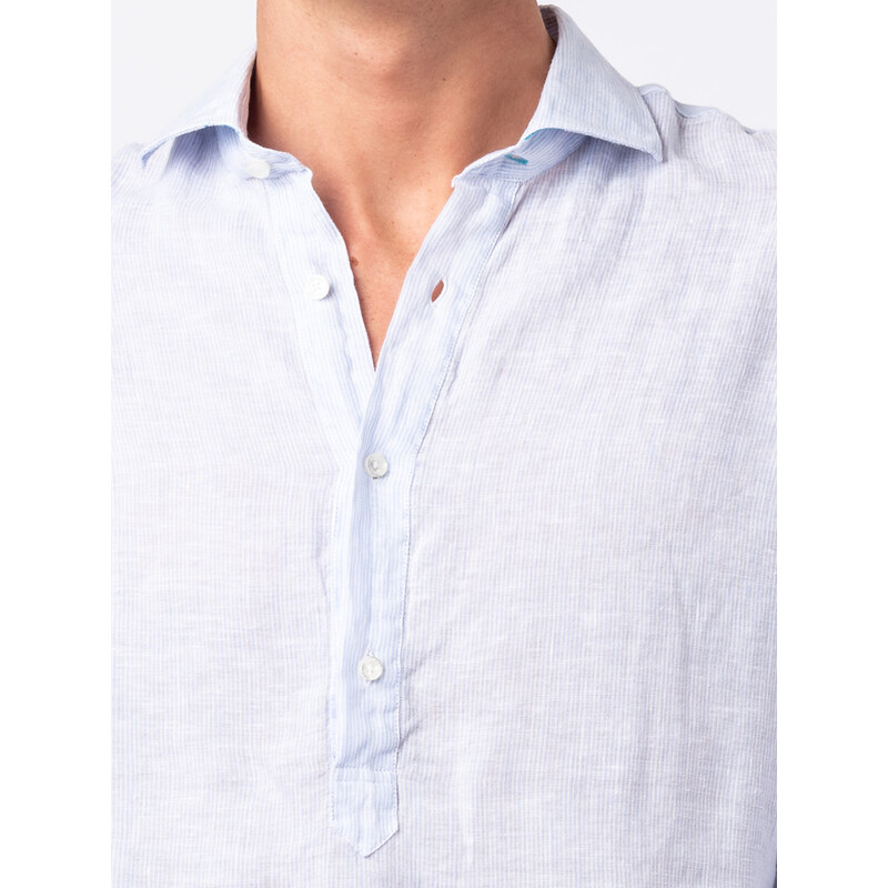Panareha Men's Stripes Linen Popover Shirt SAMUI light blue
