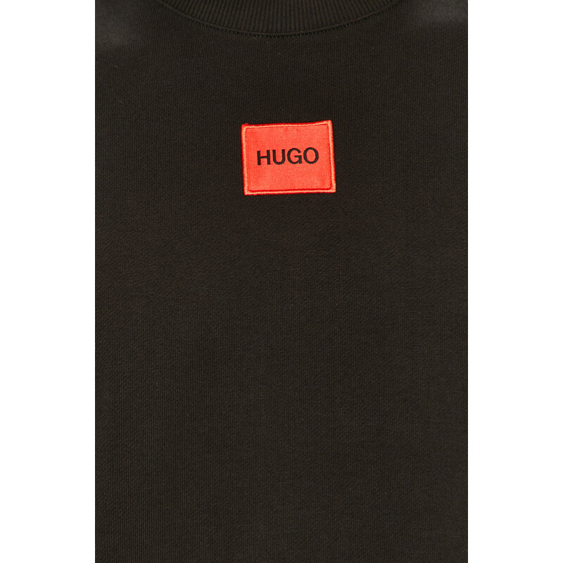Pamučna dukserica HUGO za muškarce, boja: crna, s aplikacijom, 50447964
