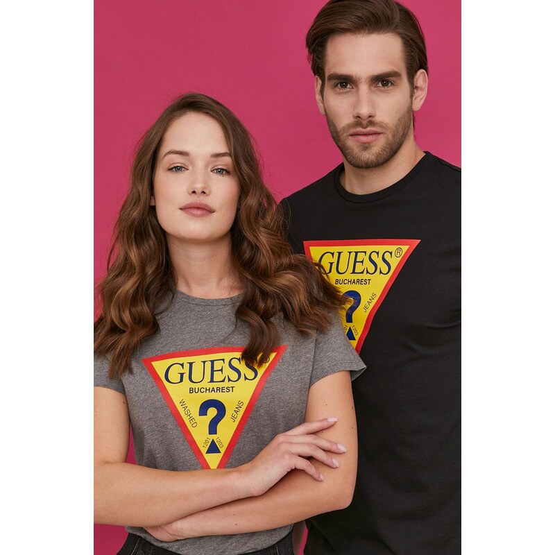 Majica kratkih rukava Guess za žene, boja: siva