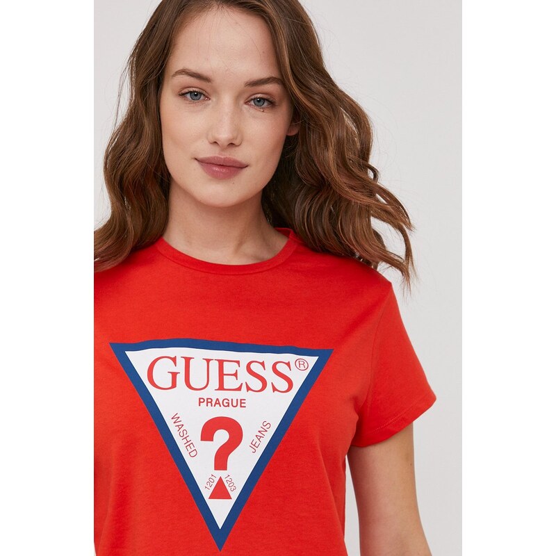 Majica kratkih rukava Guess za žene, boja: crvena