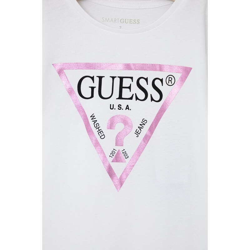 Dječja pamučna majica kratkih rukava Guess boja: bijela