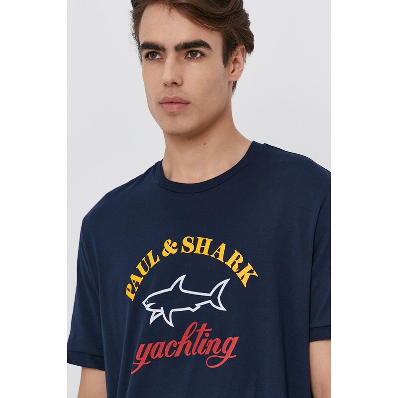 Pamučna majica Paul&Shark boja: tamno plava