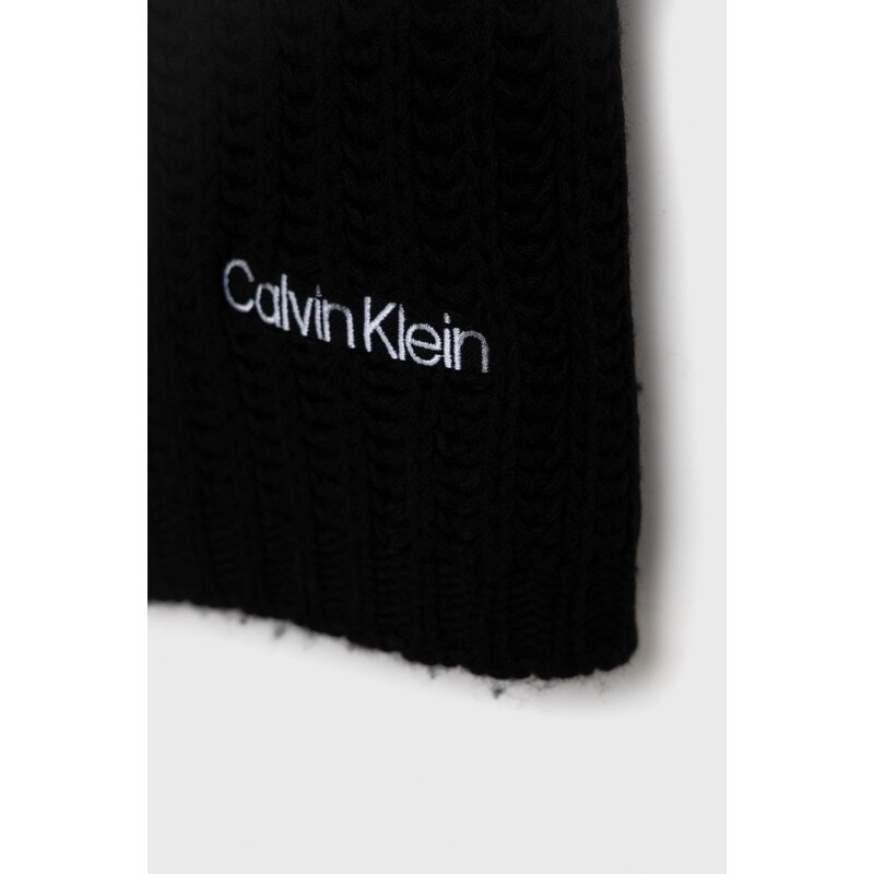 Kratki šal s primjesom vune Calvin Klein boja: crna
