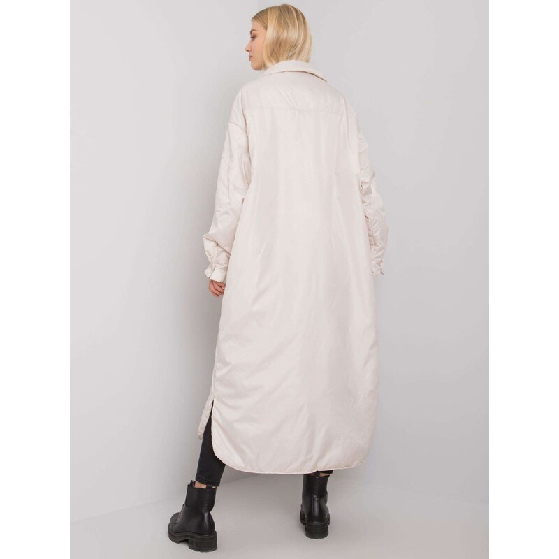 Fashionhunters Light beige long women's quilted jacket