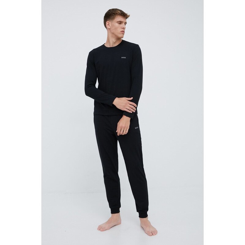 Pidžama dugih rukava BOSS boja: crna, s aplikacijom