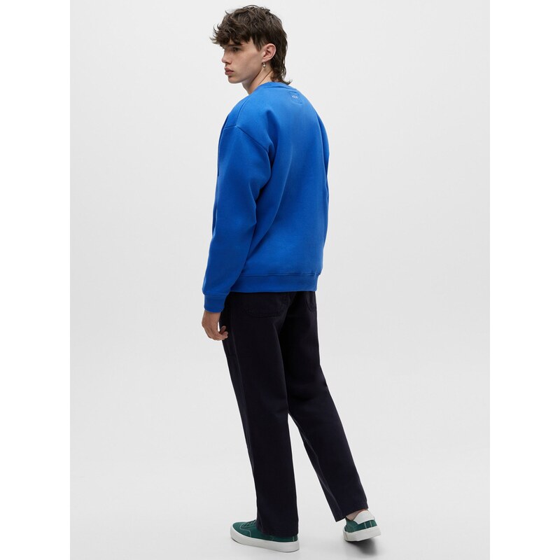 Pull&Bear Sweater majica kraljevsko plava / hrđavo crvena / bijela