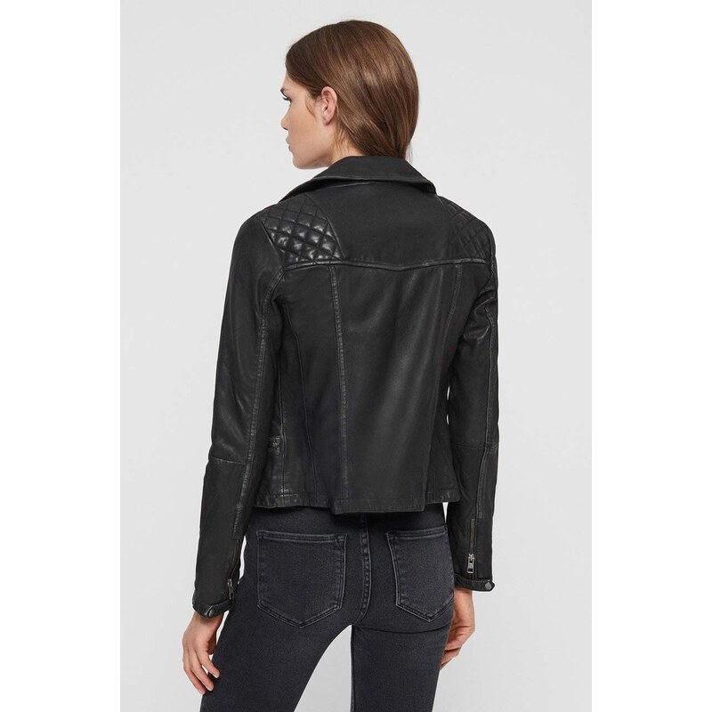 Kožna ramones jakna AllSaints za žene, boja: crna, za prijelazno razdoblje