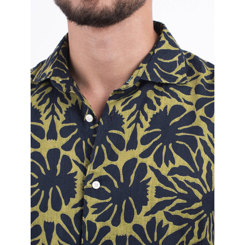 Panareha Men's Floral Linen Shirt ODESSA green