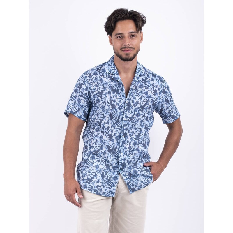 Panareha MAUI Linen Aloha Shirt blue