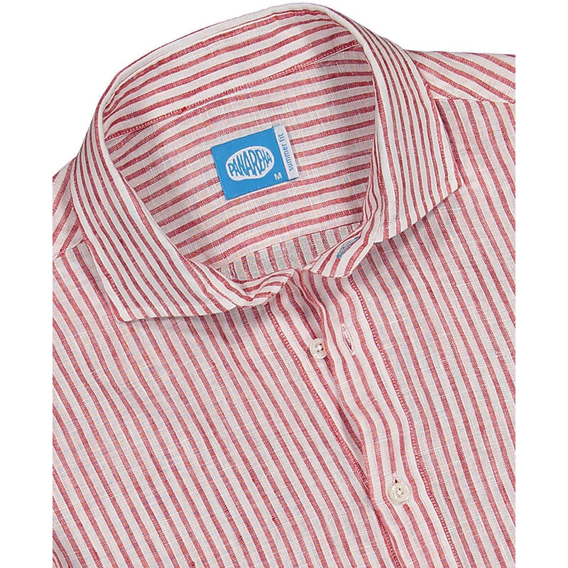 Panareha Men's Stripes Linen Popover Shirt SARDEGNA red