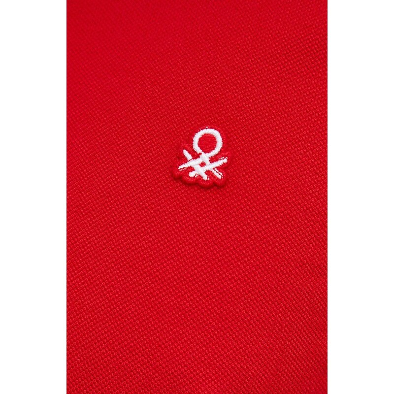 Pamučna polo majica United Colors of Benetton boja: crvena, jednobojni model