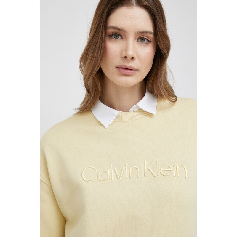 Pamučna dukserica Calvin Klein za žene, boja: bež, s aplikacijom