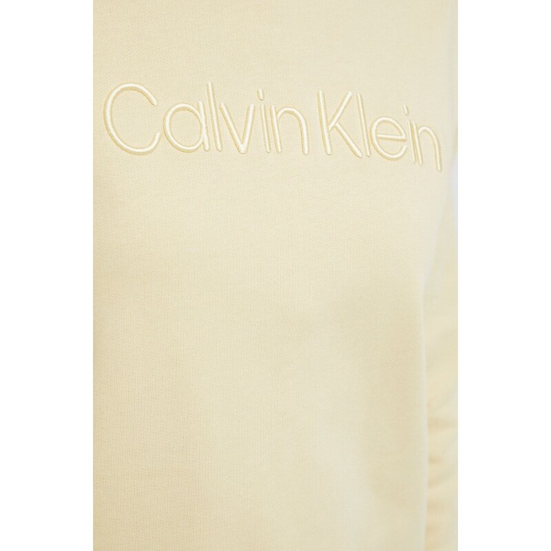 Pamučna dukserica Calvin Klein za žene, boja: bež, s aplikacijom