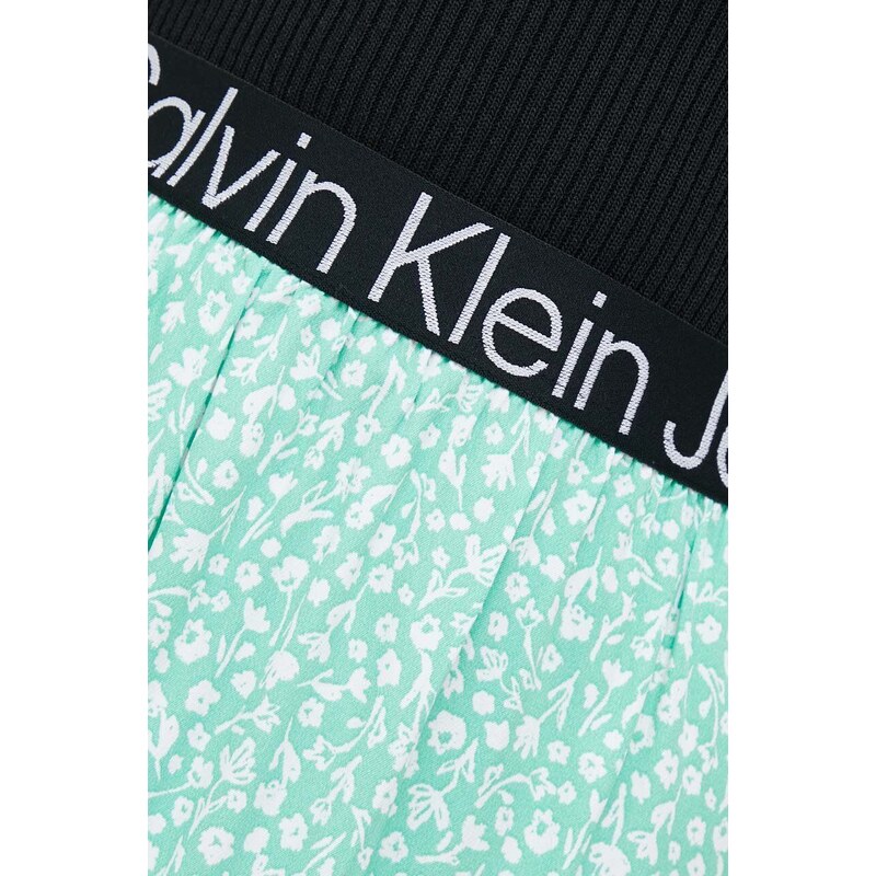 Suknja Calvin Klein Jeans boja: zelena, mini, širi se prema dolje