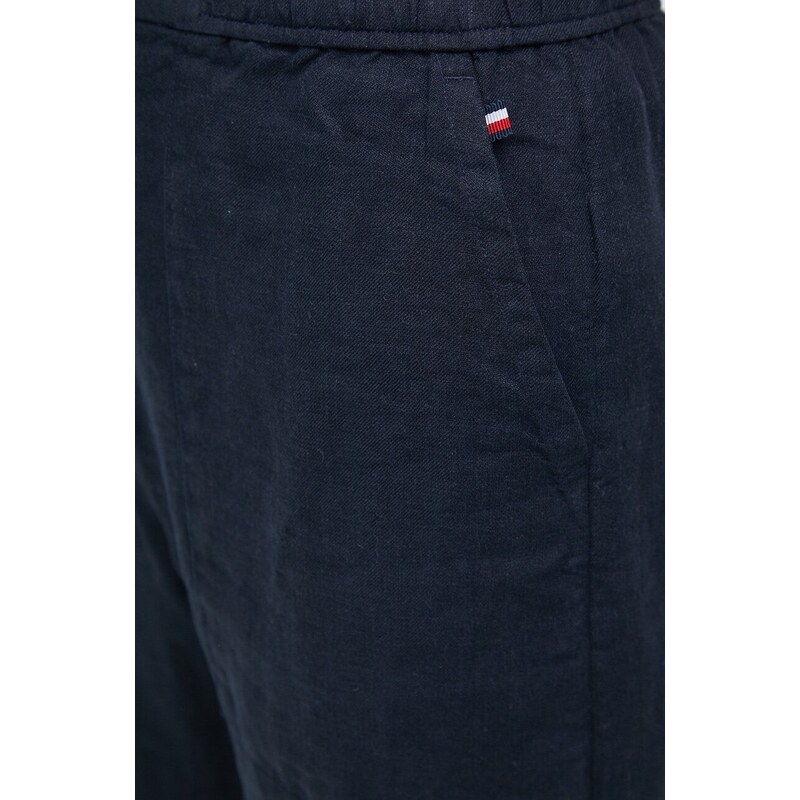 Lanene hlače Tommy Hilfiger boja: tamno plava, ravni kroj, visoki struk