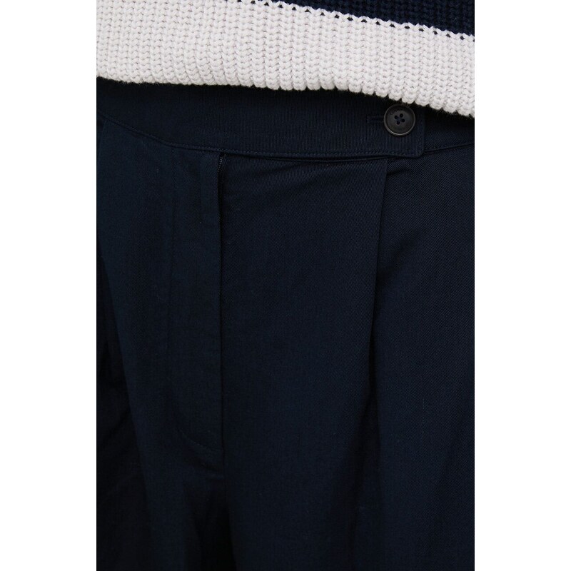 Suknja s dodatkom lana Tommy Hilfiger boja: tamno plava, široke, visoki struk