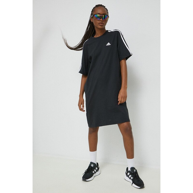 Pamučna haljina adidas boja: crna, mini, oversize