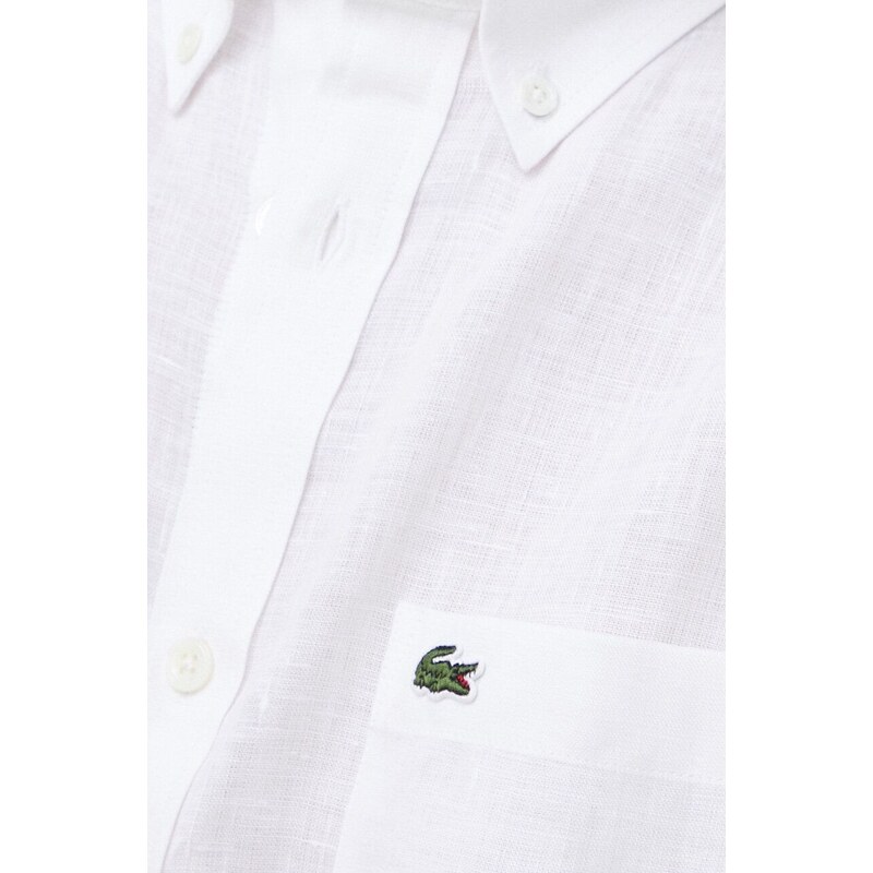 Lanena košulja Lacoste boja: bijela, regular, o button-down ovratnikom