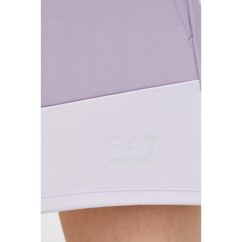 Kratke hlače EA7 Emporio Armani za žene, boja: ljubičasta, s tiskom, srednje visoki struk