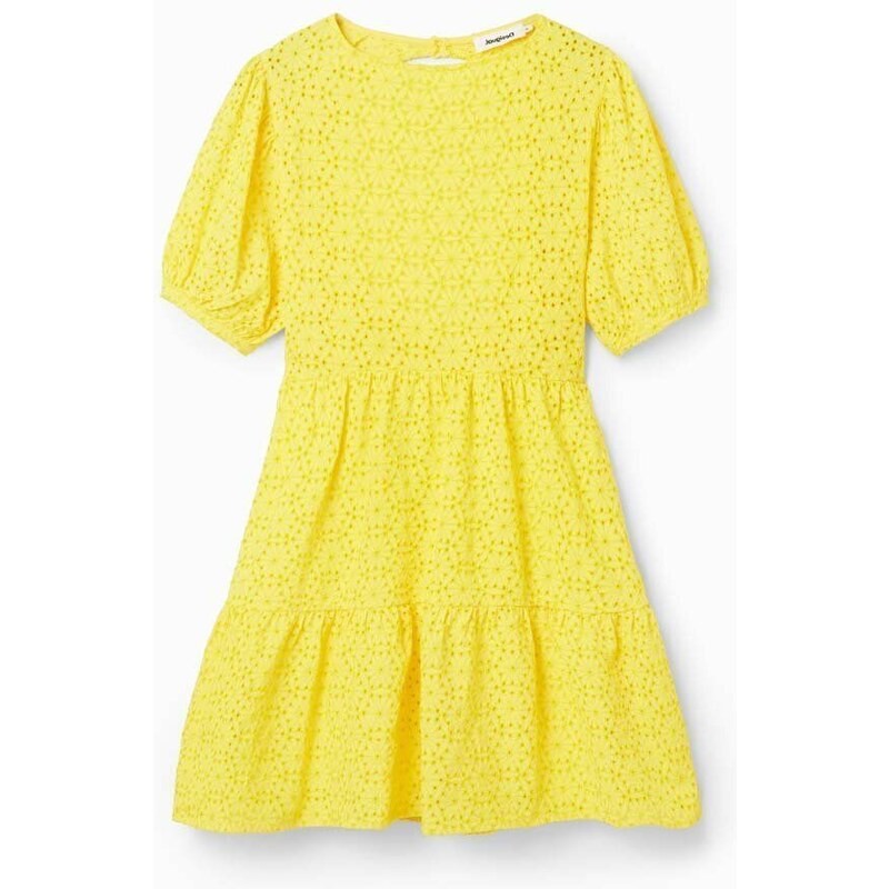 Pamučna haljina Desigual boja: žuta, mini, širi se prema dolje