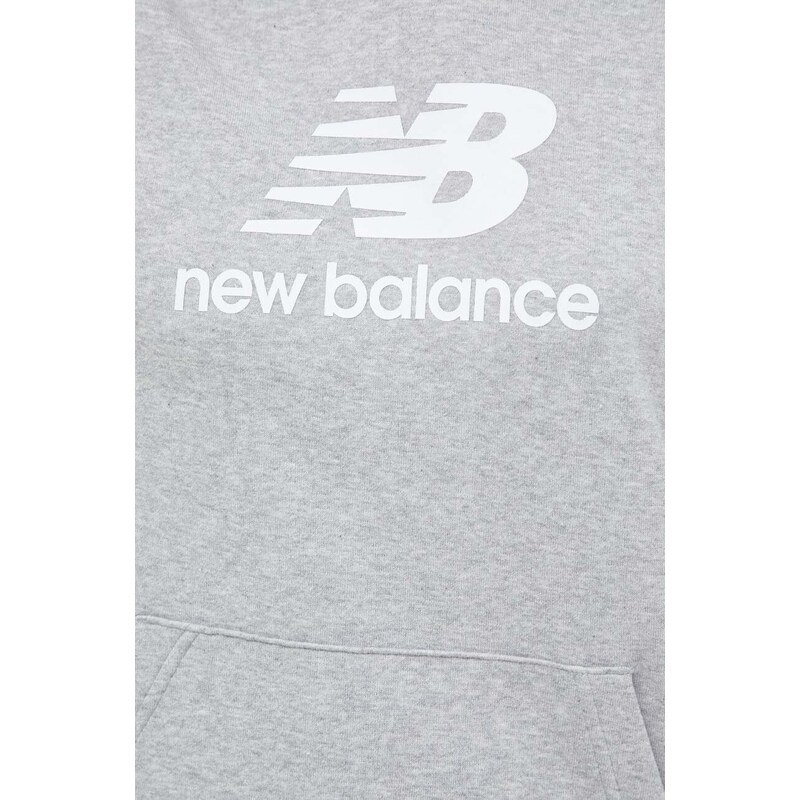 Dukserica New Balance za žene, boja: siva, s kapuljačom, s tiskom
