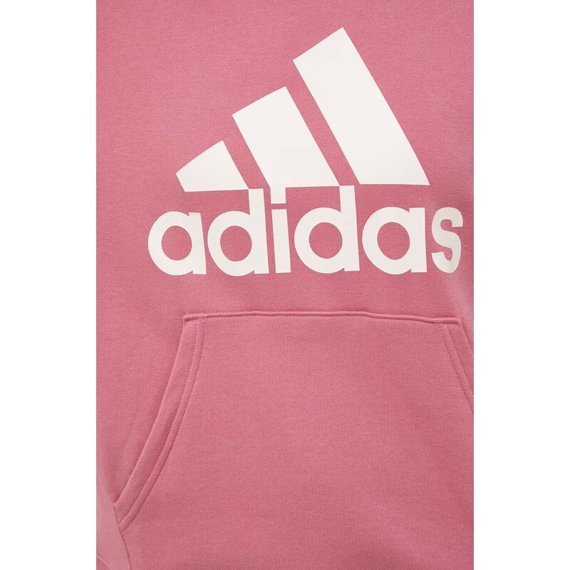 Pamučna dukserica adidas za žene, boja: ružičasta, s kapuljačom, s uzorkom
