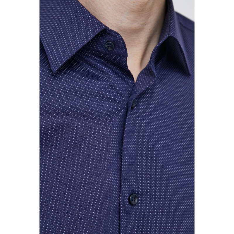 Košulja BOSS za muškarce, boja: tamno plava, slim, s klasičnim ovratnikom