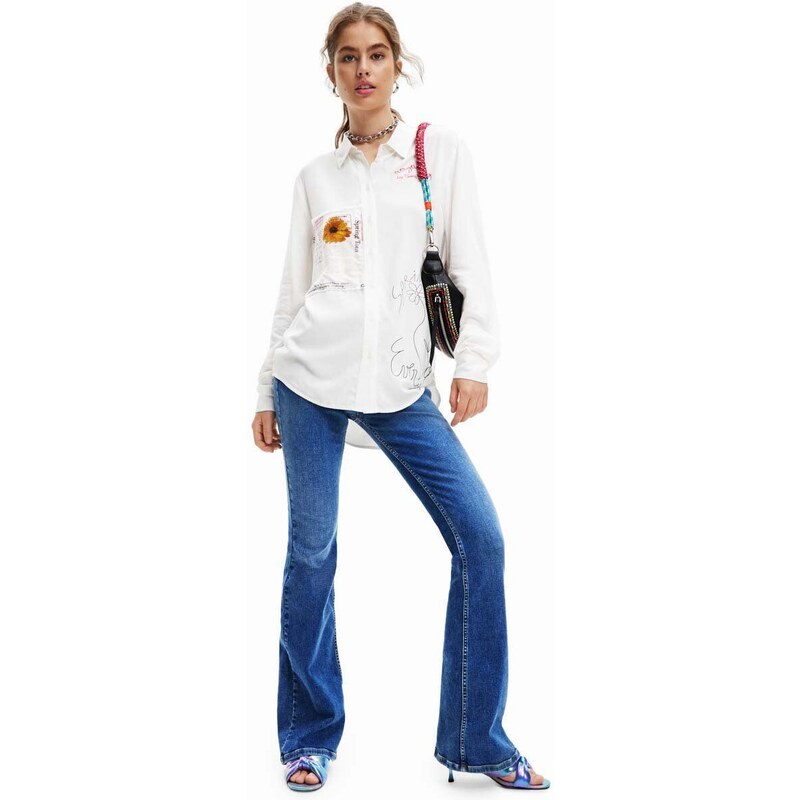 Košulja Desigual za žene, boja: bijela, regular, s klasičnim ovratnikom