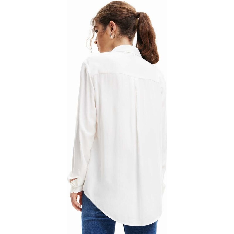 Košulja Desigual za žene, boja: bijela, regular, s klasičnim ovratnikom