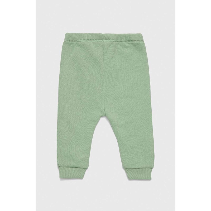 Pamučne hlače za bebe United Colors of Benetton boja: zelena, glatki materijal